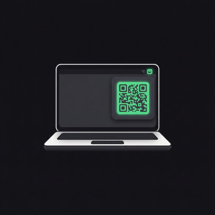 A laptop with Pad's menu open, showing a QR code