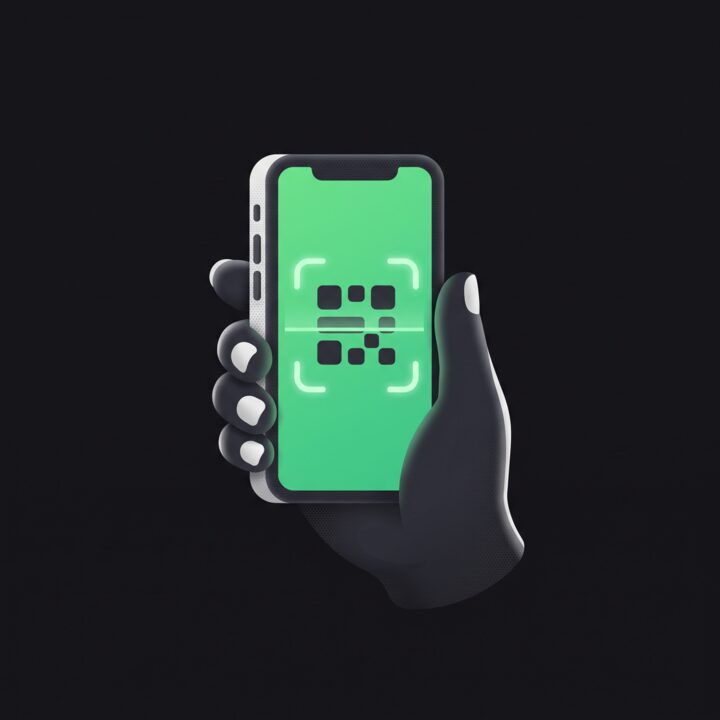 A phone camera scanning the QR code